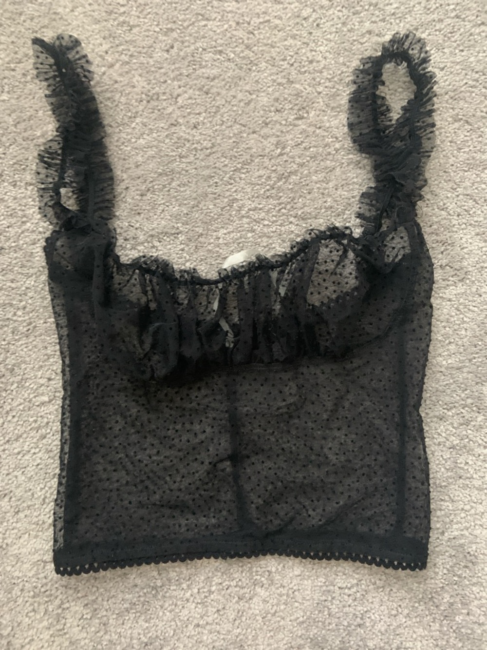 AYAI Sheer Black Polka Dot Ruffle Crop Tank